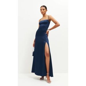 Reformation Ingrid Satin Dress in Danube